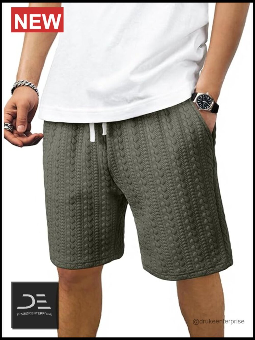 Men's Cable Knit Drawstring Lounge Sweat Shorts 7.5 Inseam